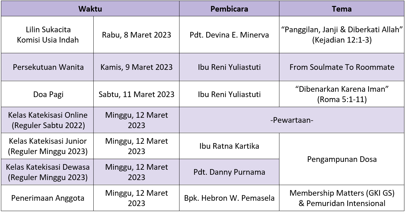 Jadwal Sepekan 5 Maret 2023