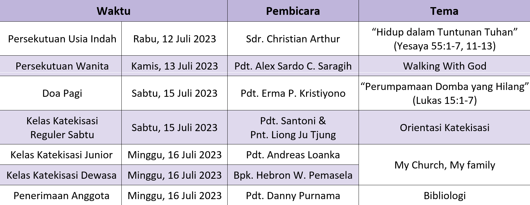 Jadwal Sepekan 9 Juli 2023a