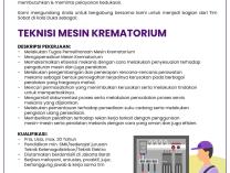 Info Lowongan Kerja | Teknisi Mesin Krematorium PPK Tabitha